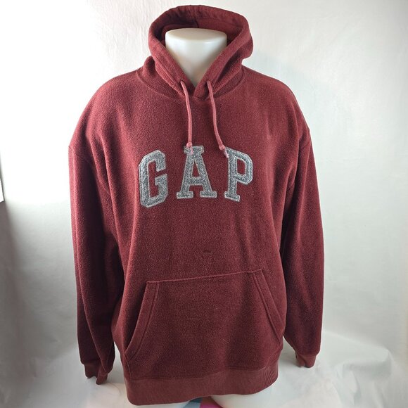 GAP Hoodie Mens XL Red Maroon Logo Pullover Fleece Sweatshirt Casual Arch Logo S - Picture 1 of 10